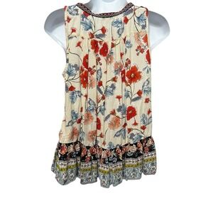 Patrons Of Peace Womens Tank Top XS Floral Boho Peplum Rayon Festival Blouse